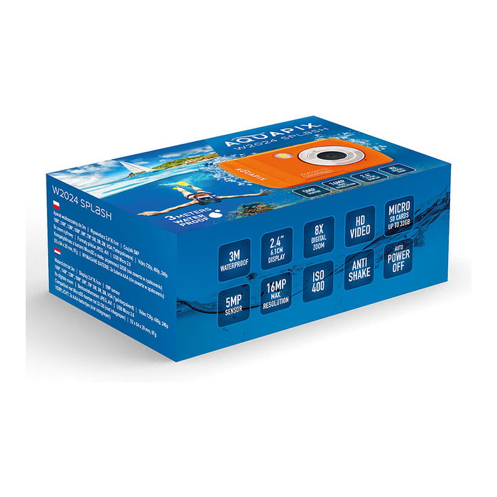 Easypix Aquapix W2024 - Cámara Compacta Sumergible 3 metros, 5 MP, HD 720p, Pantalla LCD 2.4", 8x Zoom Digital, Color Naranja