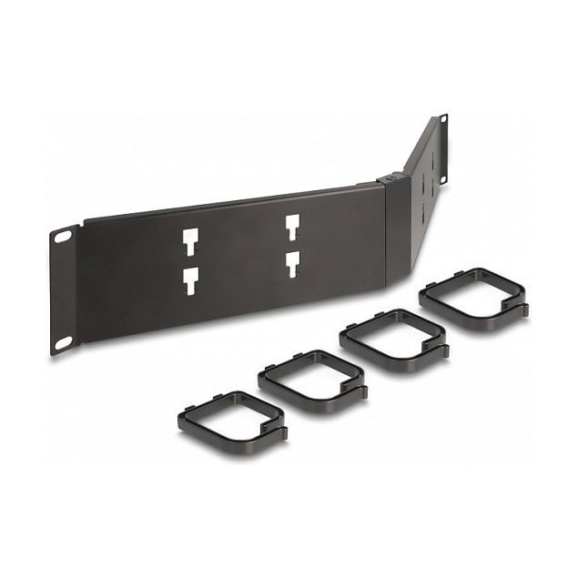 DeLOCK Panel de gestión de cables de 19 pulg. con 4 ganchos, 2U en ángulo, negro