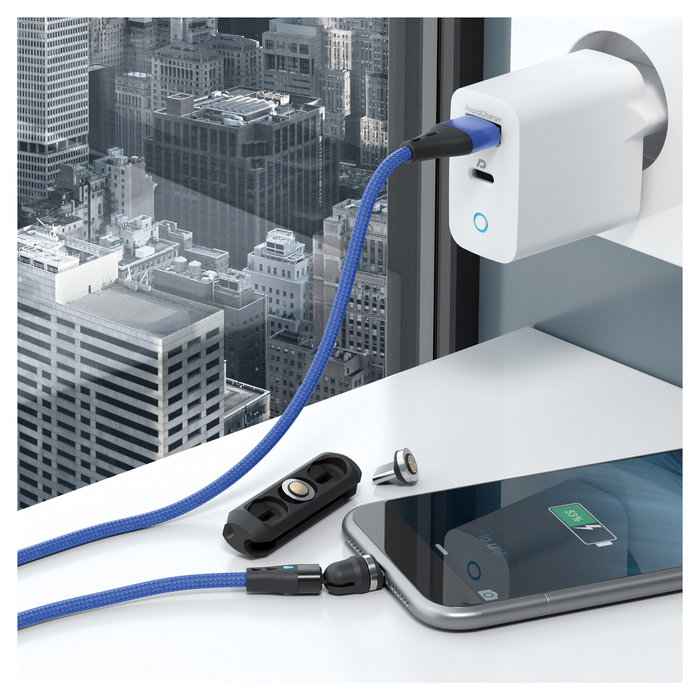 RealPower MagneticCharge3 Cable Magnético USB A a Conector Magnético 3A Azul 2 m con Adaptadores