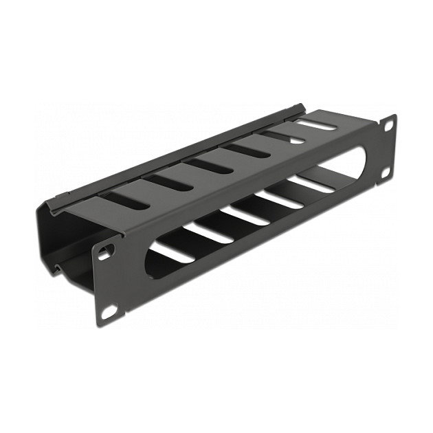 DeLOCK Panel de gestión de cables de 10 pulgadas con apertura 1U negro