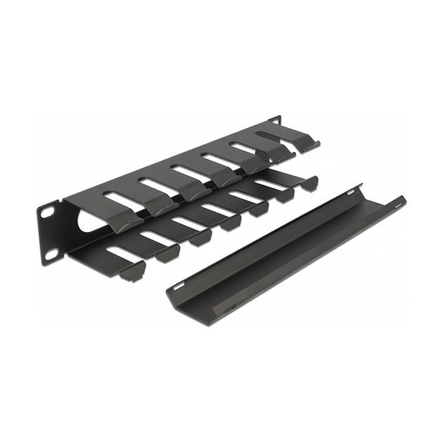 DeLOCK Panel de gestión de cables de 10 pulgadas con apertura 1U negro