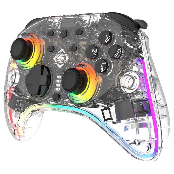 Deltaco Gaming GAM-198-T Controller 2 C Taste RGB Wireless Transparent Gamepad para Nintendo Switch, Switch 2, OLED, Android y PC con Bluetooth USB-C