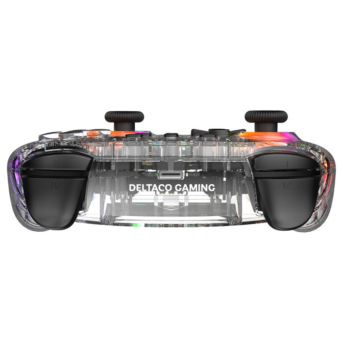 Deltaco Gaming GAM-198-T Controller 2 C Taste RGB Wireless Transparent Gamepad para Nintendo Switch, Switch 2, OLED, Android y PC con Bluetooth USB-C