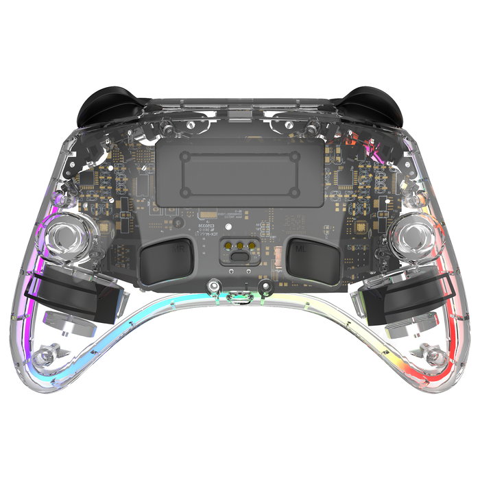 Deltaco Gaming GAM-198-T Controller 2 C Taste RGB Wireless Transparent Gamepad para Nintendo Switch, Switch 2, OLED, Android y PC con Bluetooth USB-C
