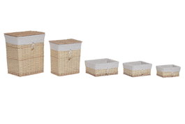 DKD Home Decor Set de 5 Cestas de Ropa Mimbre y Poliéster Flores