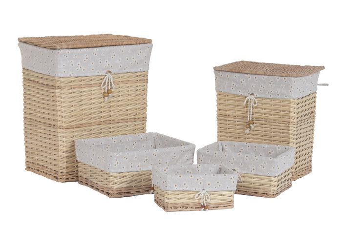 DKD Home Decor Set de 5 Cestas de Ropa Mimbre y Poliéster Flores DKD Home Decor Set de 5 Cestas de Ropa Mimbre y Poliéster Flores