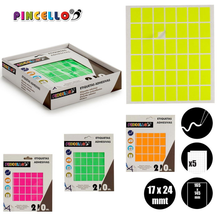 PINCELLO Etiquetas Adhesivas 17x24 mm Rectangulares Surtidas 5 Páginas (Set de 120) PINCELLO Etiquetas Adhesivas 17x24 mm Rectangulares Surtidas 5 Páginas (Set de 120)
