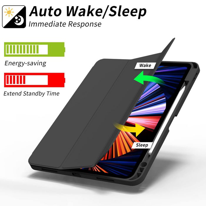 eSTUFF Estuche MIAMI para iPad Pro 13 2024 - Cuero PU Negro/Transparente con Ranura para Lápiz y Carga