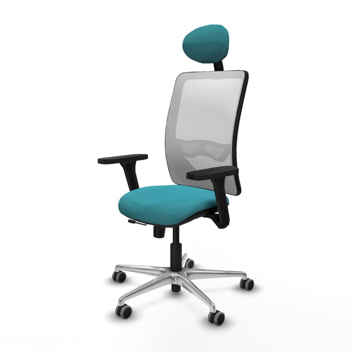 PIQUERAS Y CRESPO Silla de oficina Zulema con mecanismo Sincro/Traslack, Tela Turquesa y Malla Blanca PIQUERAS Y CRESPO Silla de oficina Zulema con mecanismo Sincro/Traslack, Tela Turquesa y Malla Blanca