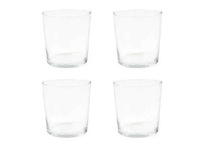 LAV - Set de 4 Vasos Pinta con capacidad de 340C, dimensiones por vaso: 8.3 cm x 8.3 cm x 8.7 cm, peso: 170g cada uno, total 9.8 kg (12 Cajas)