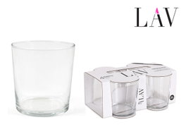LAV - Set de 4 Vasos Pinta con capacidad de 340C, dimensiones por vaso: 8.3 cm x 8.3 cm x 8.7 cm, peso: 170g cada uno, total 9.8 kg (12 Cajas)