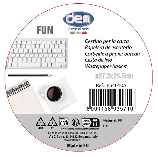 Inde Papelera de Escritorio Fun Blanca 27.1 cm (Ancho) x 25.3 cm (Alto) x 27 cm (Largo) (12 Unidades)