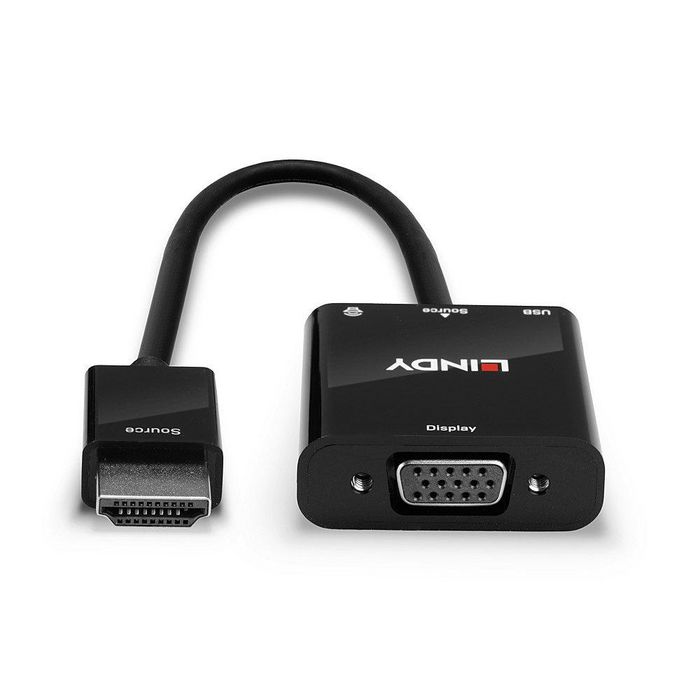 Lindy Convertidor HDMI a VGA y Audio, Soporte Full HD 1080p, Ideal para Conectar Portátiles y PCs a Monitores VGA