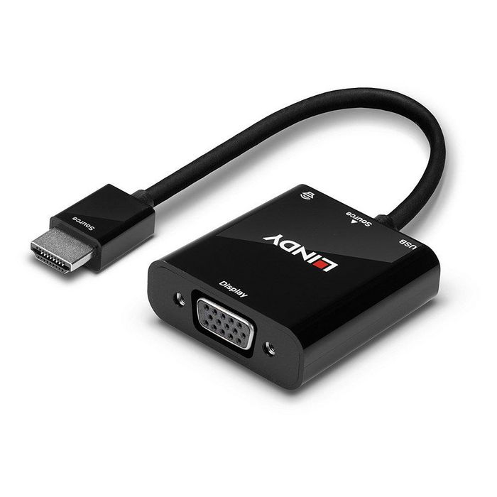 Lindy Convertidor HDMI a VGA y Audio, Soporte Full HD 1080p, Ideal para Conectar Portátiles y PCs a Monitores VGA