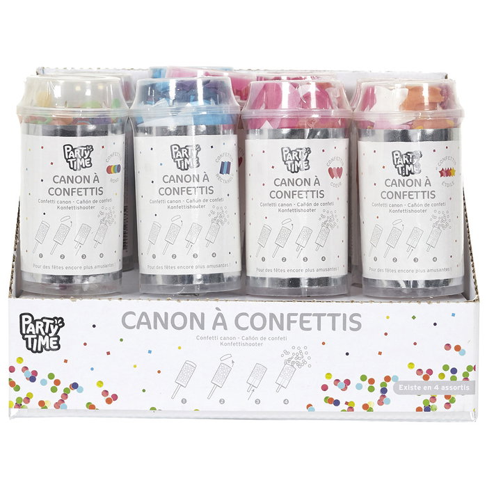 Party Time Cañón Confetti Party Time Rectángulo Círculo Estrella Corazón