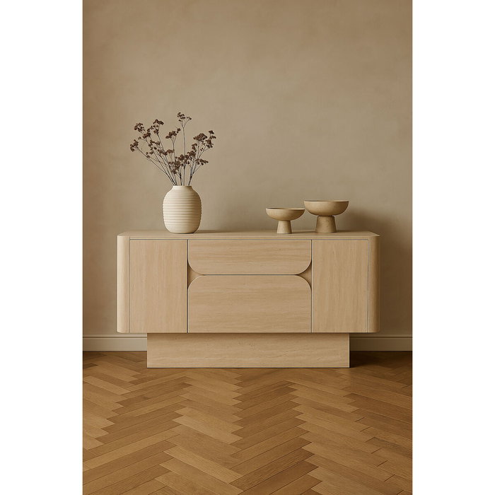 DKD Home Decor Buffet de Madera Símil Travertino Beige 162,6x45,5x76 cm DKD Home Decor Buffet de Madera Símil Travertino Beige 162,6x45,5x76 cm