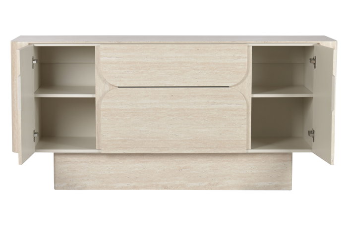 DKD Home Decor Buffet de Madera Símil Travertino Beige 162,6x45,5x76 cm DKD Home Decor Buffet de Madera Símil Travertino Beige 162,6x45,5x76 cm