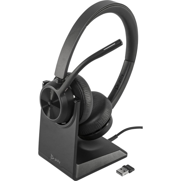 Poly Voyager 4320-M Microsoft Teams Certified Headset con adaptador BT700 y soporte de carga