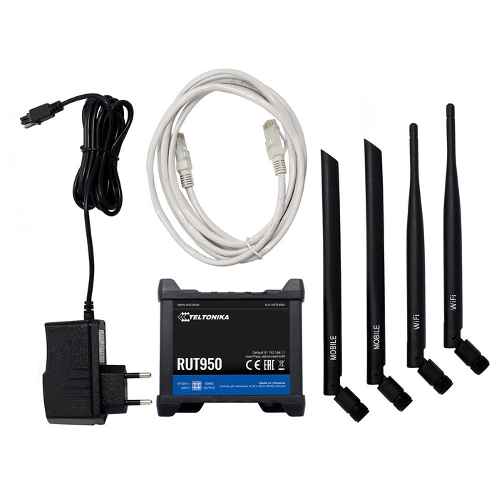 Teltonika RUT950 Router Industrial 4G/LTE Dual SIM con Wi-Fi 4 (802.11n) 2.4 GHz, Ethernet, 3G, Negro