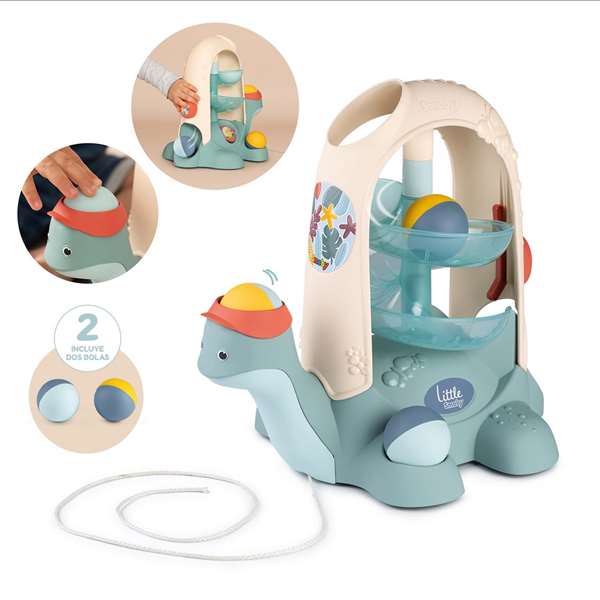 Smoby - Juego de actividades Coral 2 en 1 con circuito de bolas y juguetes de arrastre para bebés +12 meses, sin pilas, plástico