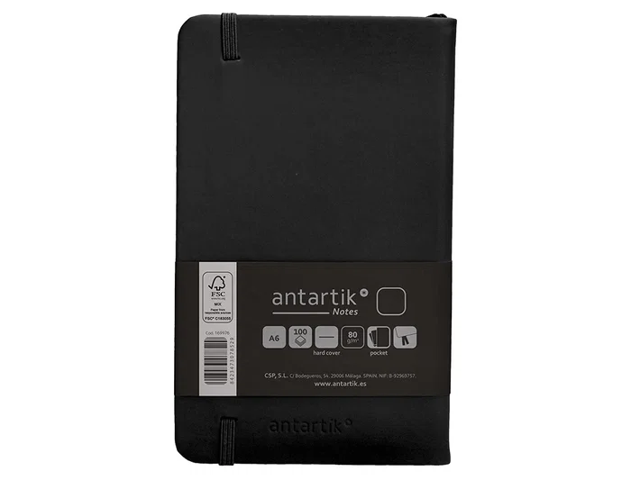 Antartik Cuaderno A6 Tapa Dura Negro Hojas Lisas 100 Hojas 80gr FSC