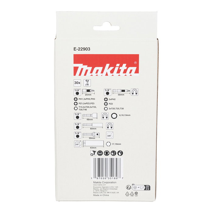 Makita Impact Black Bit & Impact Socket Set, 30 piezas