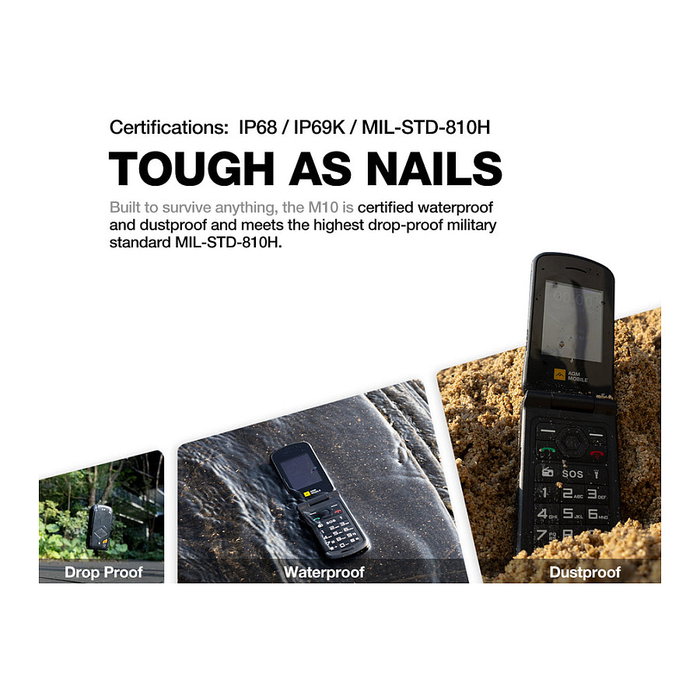 AGM M10 Teléfono Móvil Resistente 4G IP68/IP69K MIL-STD-810H Negro, SIM Doble, Pantalla 2.4", Bluetooth 5.0, 1200 mAh