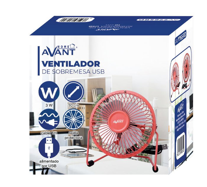 AVANT Ventilador USB AVANT 3W - 10cm - Rojo