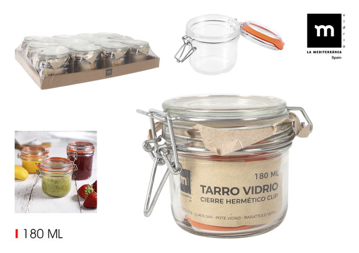 La Mediterranea Tarro Hermético Vidrio Clip 180 ml (36 Unidades) La Mediterranea Tarro Hermético Vidrio Clip 180 ml (36 Unidades)
