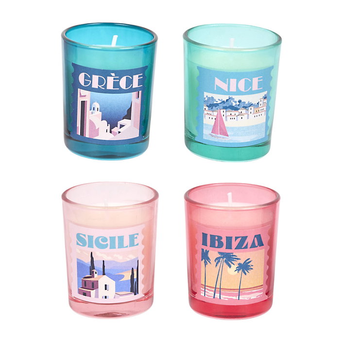 Home Deco Factory - Juego de 4 Velas Perfumadas, Colección Dolce Vita, Aromas Surtidos, 8h de Combustión
