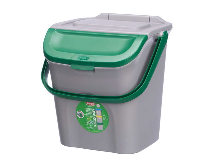 Stefanplast Cubo Basura 28L Apilable Ecoway Verde Gris 38 x 41 x 37 cm (Set de 6)