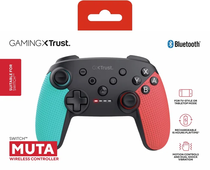 Trust GXT 1246B Muta Mando Inalámbrico Bluetooth para Nintendo Switch / Switch Lite, Con Vibración, Negro/Azul/Rojo