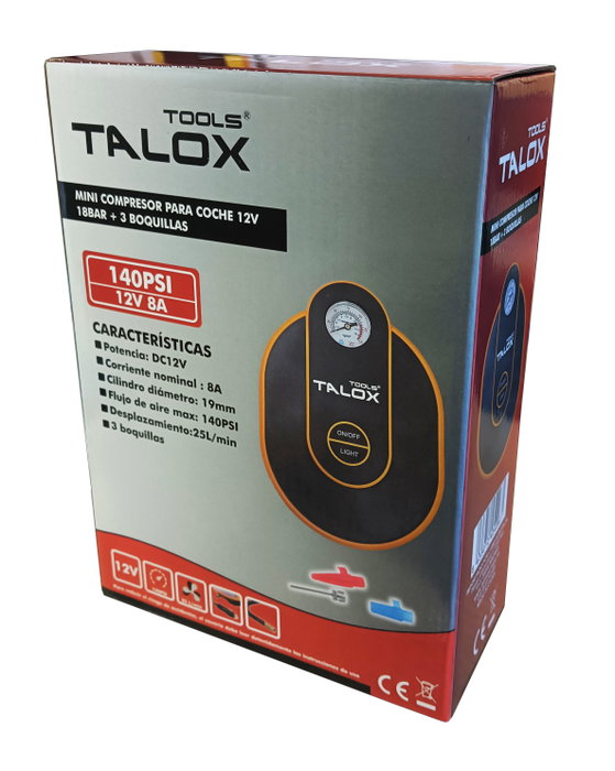 TALOX Minicompresor de Aire 12V con 3 Boquillas