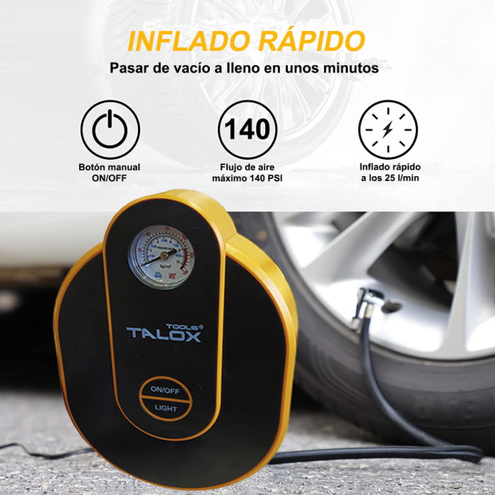 TALOX Minicompresor de Aire 12V con 3 Boquillas