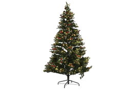 DKD Home Decor Árbol de Navidad Bosque Tradicional Verde Rojo 240 cm con 1178 Ramas LED y Base de Metal Desmontable