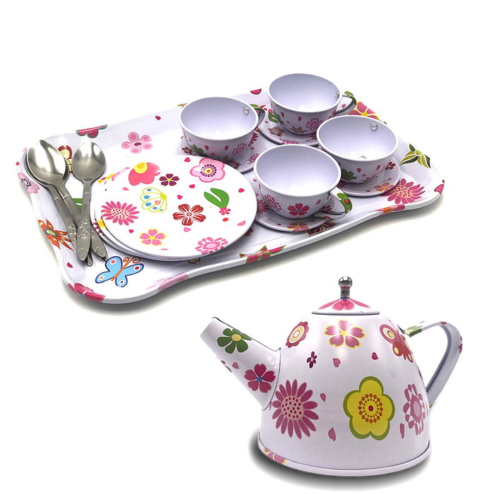 Tachan 55519 Juego de Té Rosa de Juguete con Bandeja de Acero 19 Piezas para Niños +3 Años - Español