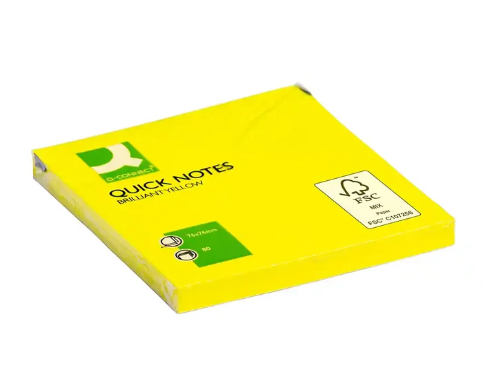 Q-connect Bloc de notas adhesivas quita y pon 76x76 mm Amarillo Neón 80 hojas