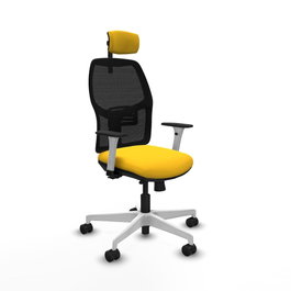 PIQUERAS Y CRESPO Alfera Silla de Oficina con Malla Negra y Asiento de Similpiel Amarillo