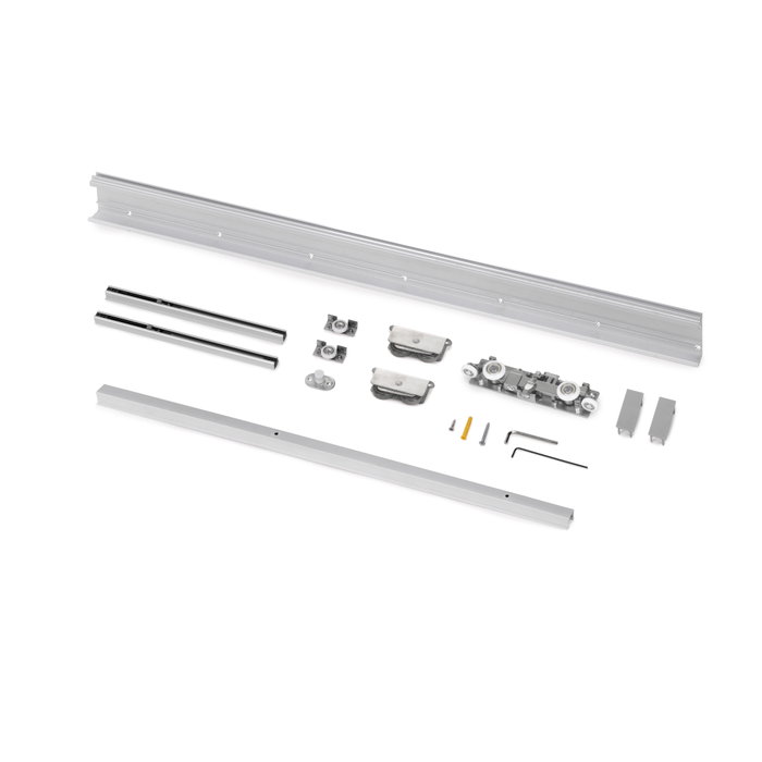Emuca Kit de herrajes para una puerta corredera colgada de madera Wall con cierre suave, Acero y Aluminio y Plástico