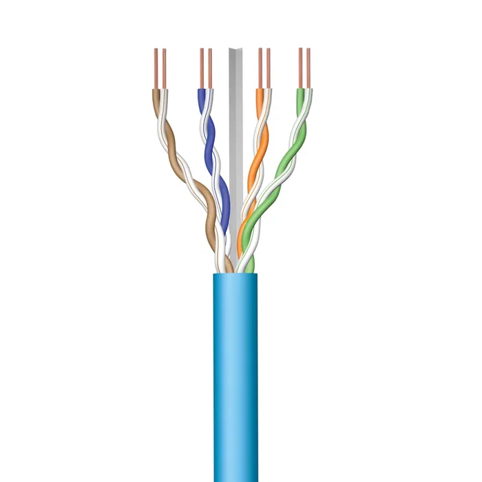 Ewent IM1224 Cable de Red Ethernet 305m Cat6a U/UTP (UTP), 500MHz, 10GbE, Compatible PoE, Conductor de Cobre Sólido 23AWG, Chaqueta LSZH Azul, CPR Eca, Rollo de Madera