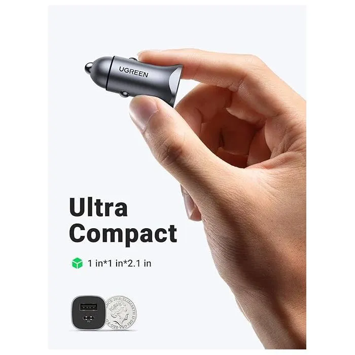 Ugreen Cargador de Coche 63W, 1 USB-C + 1 USB-A, Modelo UGR6941876230235, Color Gris