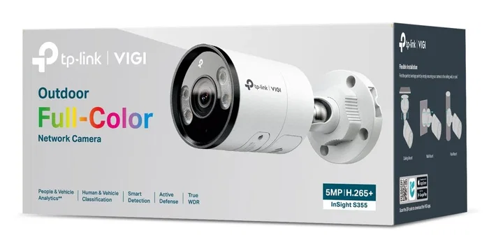 TP-Link Cámara de Seguridad IP VIGI S355 Bullet Exterior 5MP Full-Color, Análisis de Personas/Vehículos, Visión Nocturna, 24/7, Audio Bidireccional, Resistente IP67, H.265+