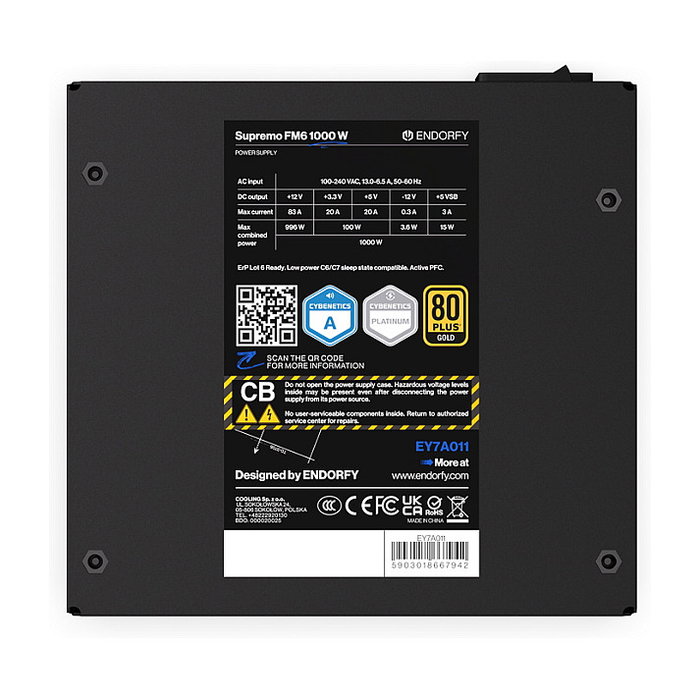 Endorfy Supremo FM6 1000W 80 PLUS Gold Fuente de Alimentación ATX 3.1 Modular Negra Endorfy Supremo FM6 1000W 80 PLUS Gold Fuente de Alimentación ATX 3.1 Modular Negra