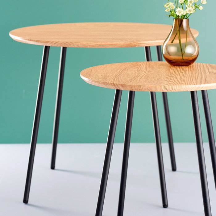 Day Mesa auxiliar redonda Day diámetro 55 cm altura 45 cm, tabla de MDF con cobertura de PVC, patas negras mate