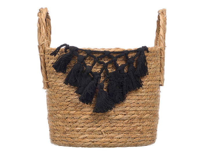 Giftdecor Macetero de Mimbre Macramé con Pompones Negro Pequeño 25x29x25 cm (Set de 8)