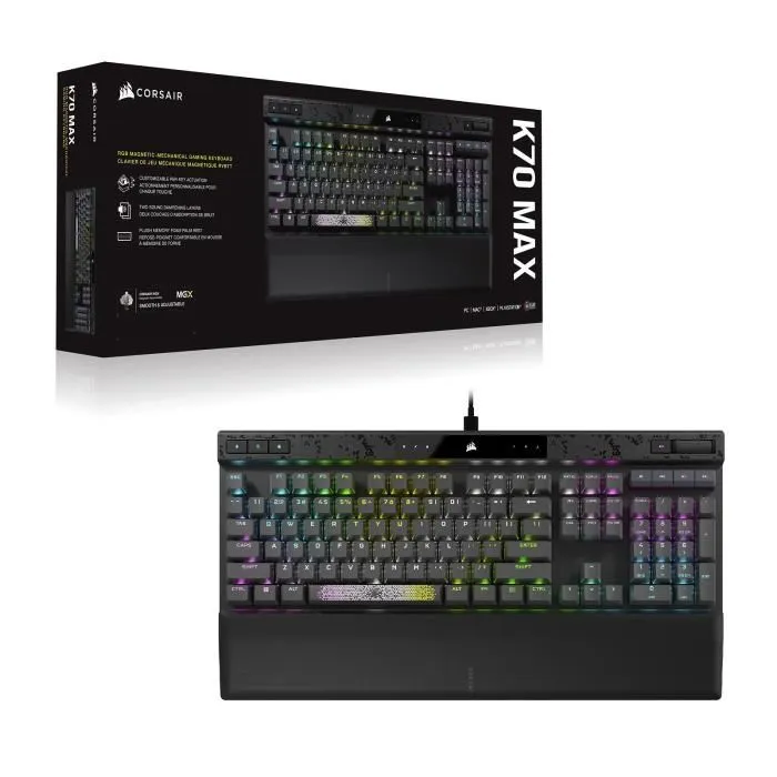 Corsair CH-910961G-FR Teclado Gaming magnético-mecánico K70 MAX RGB, Teclas PBT, Negro