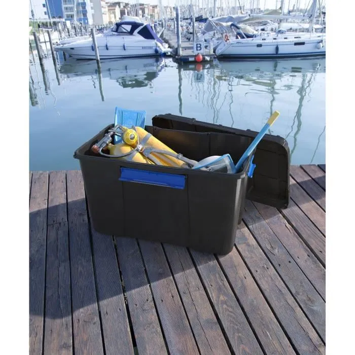 Kis Caja de Almacenamiento 80L Negro Impermeable IP44 con Ruedas, Bandeja y Asas Ergonómicas para Garaje o Taller