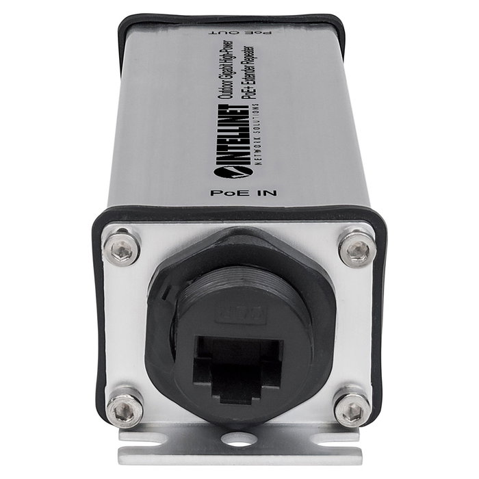 Intellinet Extensor Repetidor PoE+ Gigabit Exterior de Alta Potencia IP65, Distancia hasta 100m, IEEE 802.3at/af, 2 Puertos RJ-45, Para Entornos Exteriores y Demanding
