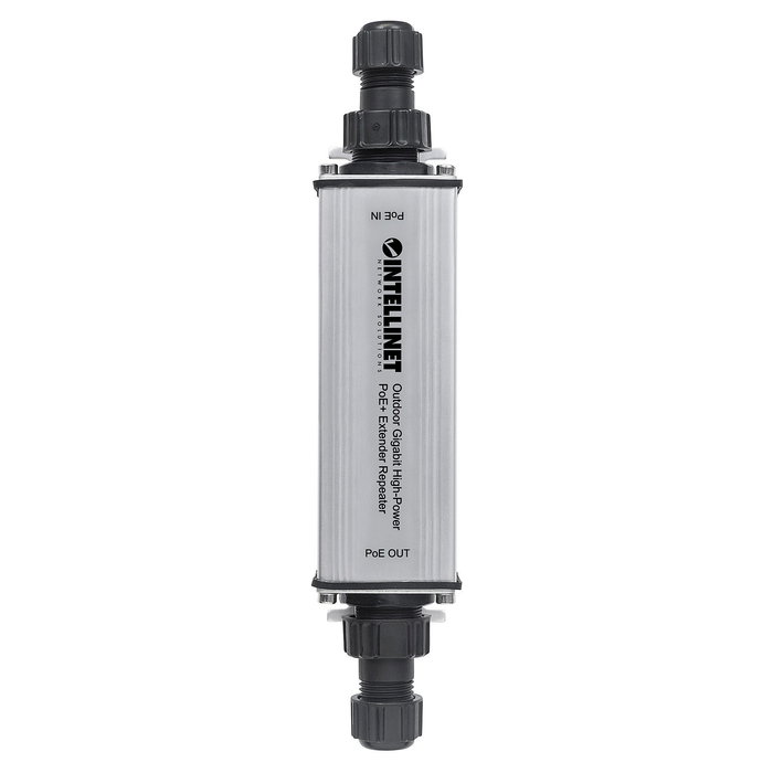 Intellinet Extensor Repetidor PoE+ Gigabit Exterior de Alta Potencia IP65, Distancia hasta 100m, IEEE 802.3at/af, 2 Puertos RJ-45, Para Entornos Exteriores y Demanding