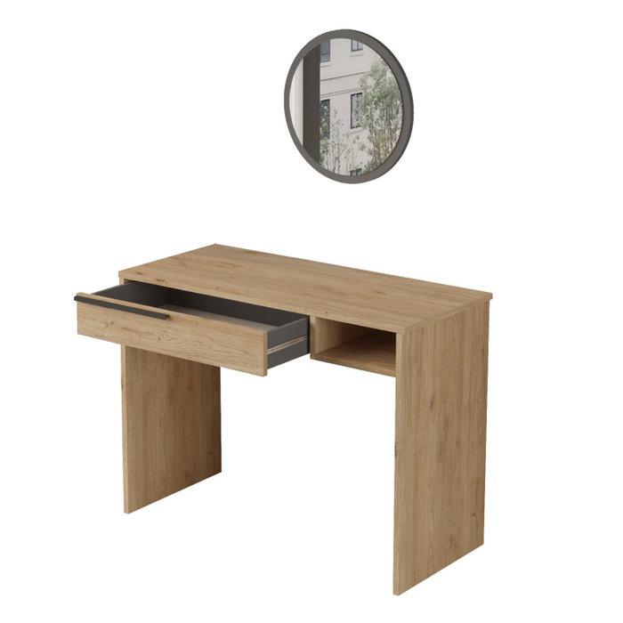 Hanah Home On18-S Mesa de Maquillaje, Tocador Blanco, Melamina, Nogal, Ancho 100 cm, Alto 75 cm, Fondo 44.5 cm